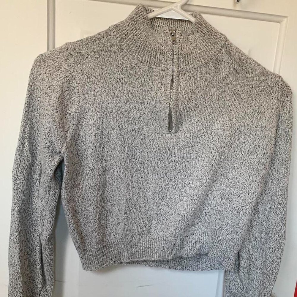 brandy melville grey quarter zip cropped sweater